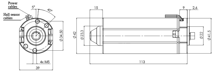 Technische Zeichnung M-42-P-H Elektromotor DC Durchmesser 42 - Elvi