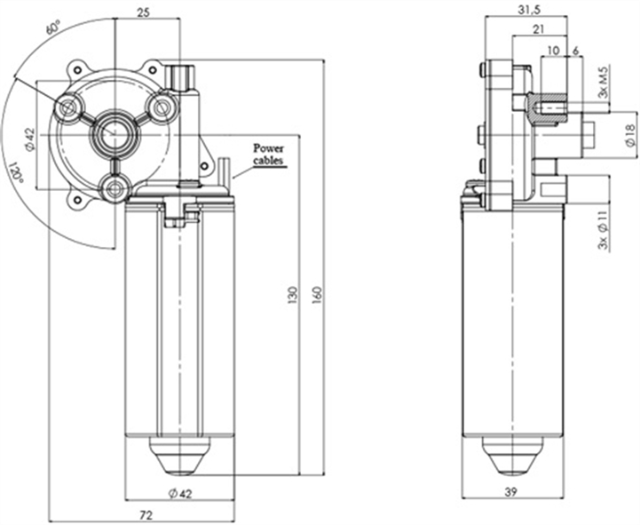 Technische Zeichnung GML-42-P-25-Z1 DC-Getriebemotoren Durchmesser 42 Radstand 25 - Elvi