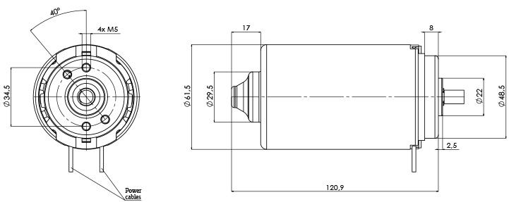 Technische Zeichnung M-61,5-P Elektromotor DC Durchmesser 61,5 -Elvi