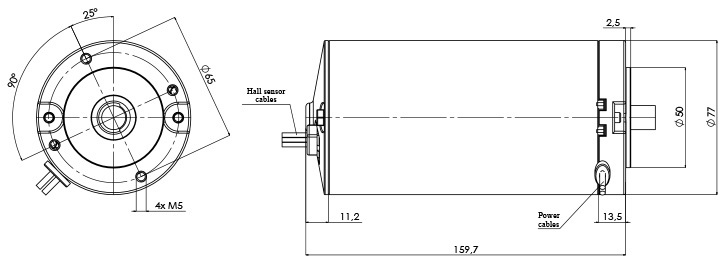 Technische Zeichnung M-77-P-H Elektromotor DC Durchmesser 77- Elvi