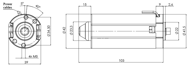 Technische Zeichnung M-42 Elektromotor DC Durchmesser 42 - Elvi