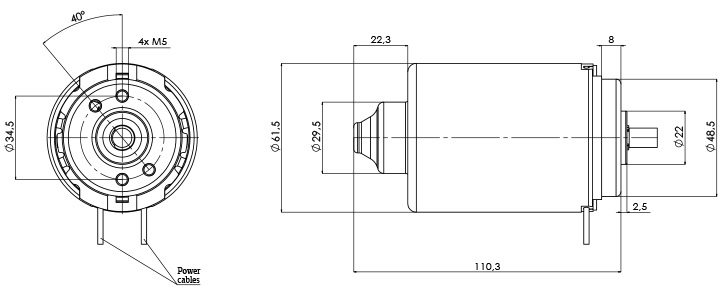 Technische Zeichnung M-61,5 Elektromotor DC Durchmesser 61,5 -Elvi