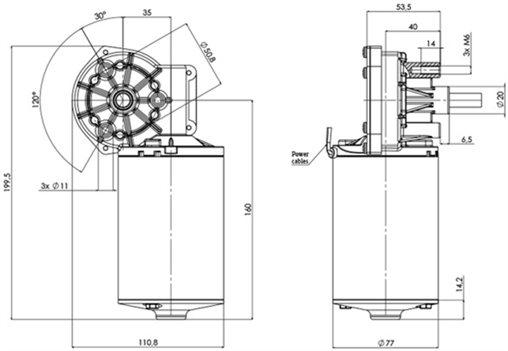 GML-77-35-Z2 DC-Getriebemotor Durchmesser 77 Radstand 35 -Elvi