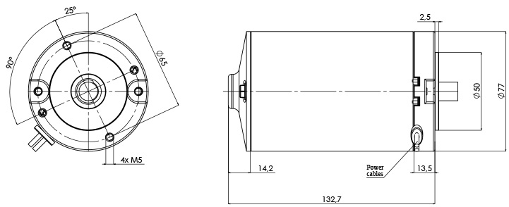 Technische Zeichnung M-77 Elektromotor DC Durchmesser 77- Elvi